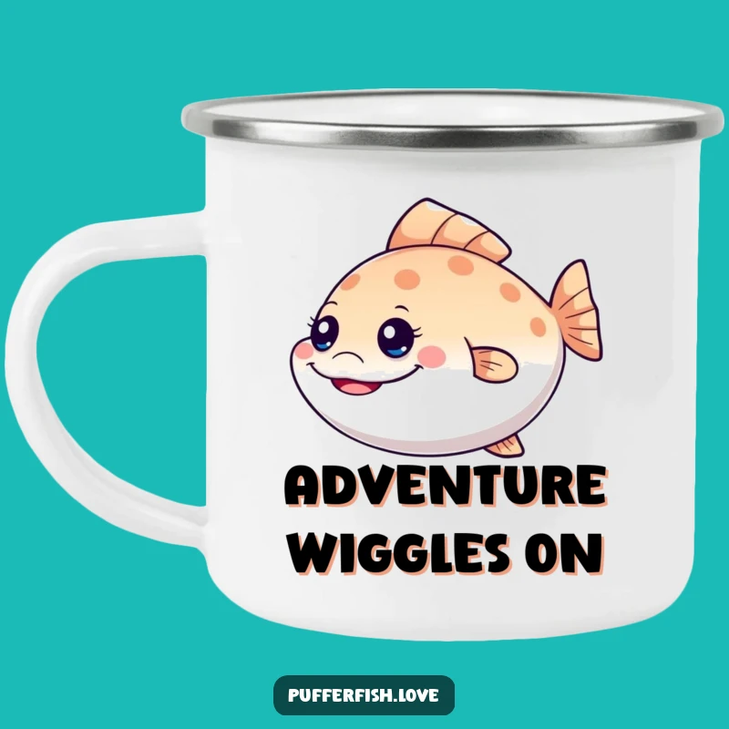 Funny Mischievous Pufferfish Camping Mug: Enjoy Drinks with a Grinning Companion