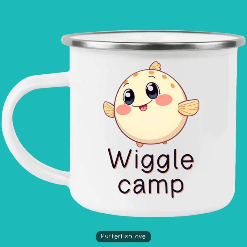 Funny Wiggling Pufferfish Enamel Camping Mug: Adventure with Big Smiles, A Funny Gift