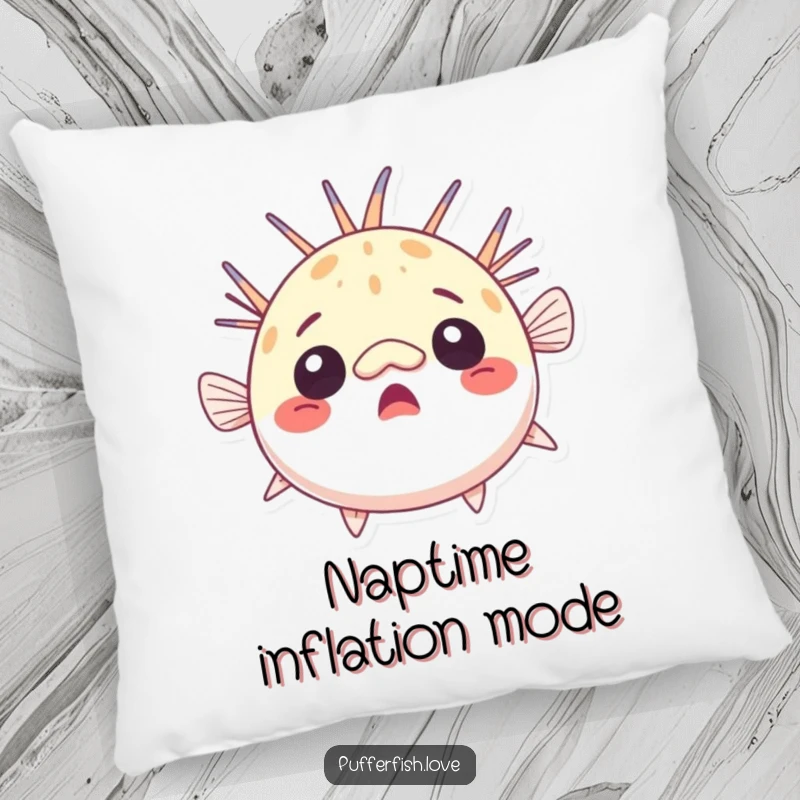 Funny surprised pufferfish pillow, comically round and astonished, providing comfortable humor and a great funny gift option.