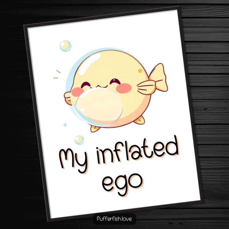 Funny pufferfish bubble digital art, instantly downloadable, featuring a playful pufferfish and shimmering bubble for whimsical decor.