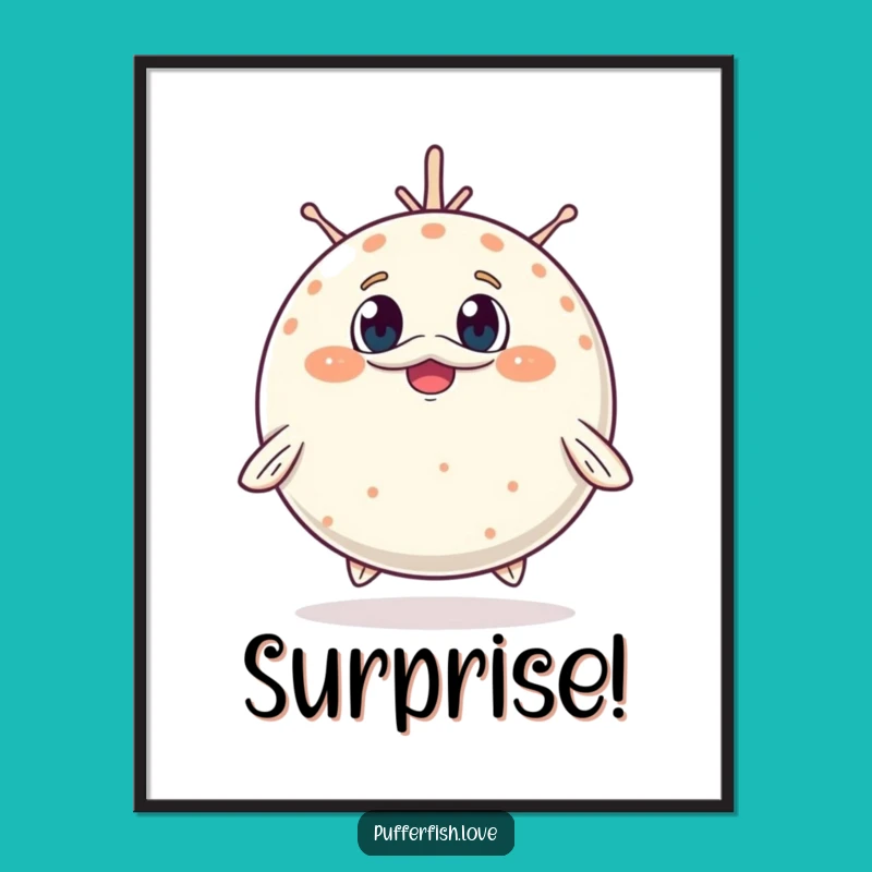 Funny Inflating Pufferfish Digital Art Print: Instant Cuteness for Your Space, A Funny Gift