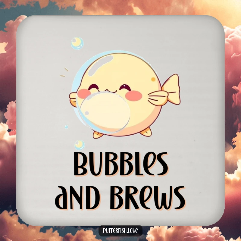 Funny pufferfish bubble drink coasters, featuring a playful pufferfish and bubble, offering protection and aquatic decor.