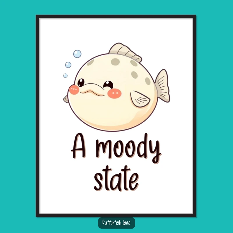 Funny Pufferfish Poster: Puffed Cheeks & Bubbles Art - Whimsical Wall Decor Funny Gift!