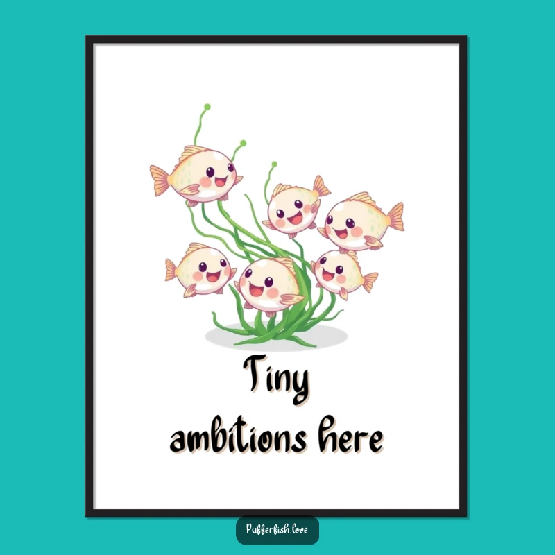 Funny Pufferfish Playtime Poster: Decorate with Charming Seaweed Chasing Fish