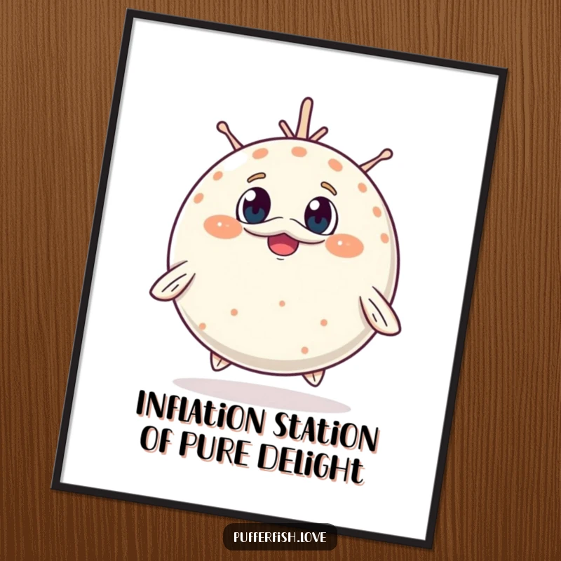 Funny Free Printable Wall Art featuring a pufferfish inflating adorably with a surprised, cheerful expression, adding a touch of humor.