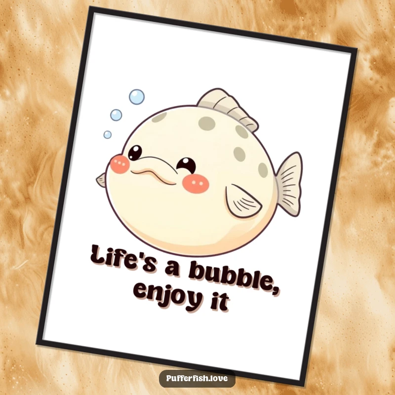 Funny Free Printable Wall Art: A pufferfish with cheeks puffed out, releasing tiny bubbles, adding a touch of aquatic humor to any room.