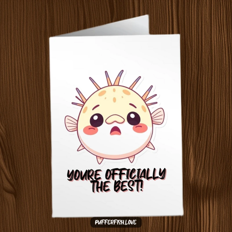 Funny Free Printable Congratulations Card: A shocked pufferfish with raised fins expresses surprise and delight for their achievement.