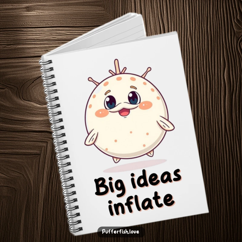 Funny Notebook featuring a pufferfish adorably inflating, its surprised, cheerful expression perfect for jotting down delightful thoughts.
