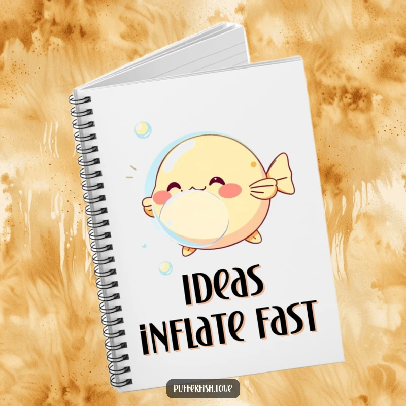 Funny pufferfish bubble notebook, featuring a playful pufferfish and shimmering bubble, perfect for journaling fun ideas.