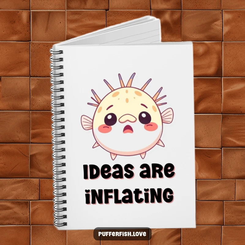 Funny surprised pufferfish notebook, comically round and astonished, perfect for writing and doodling with humorous flair, a funny gift.