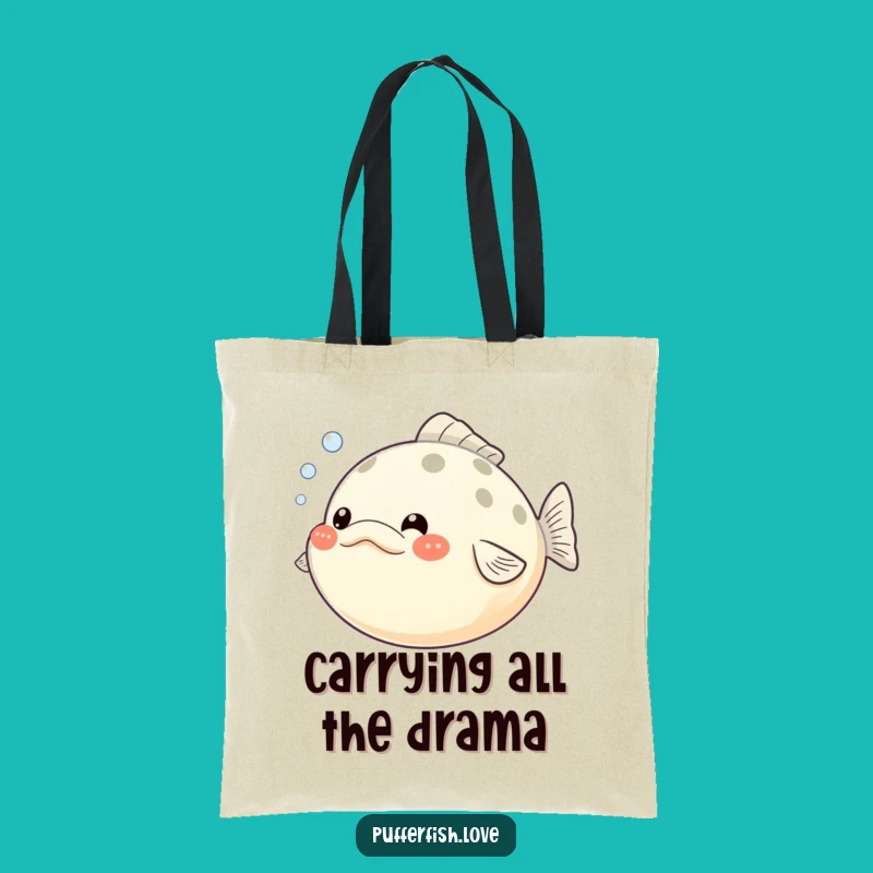 Funny Pufferfish Tote Bag: Puffed Cheeks & Bubbles - Stylish & Humorous Carry-all Gift!